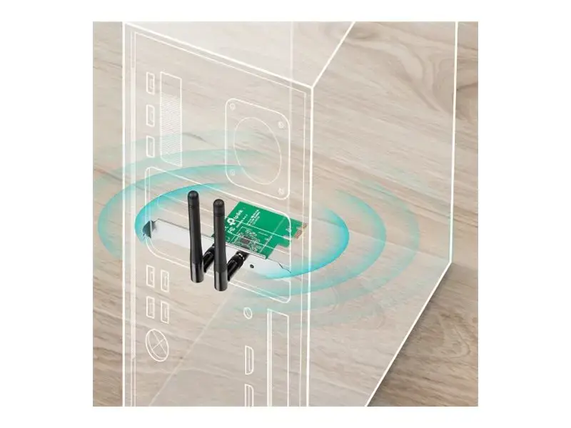 TP-LINK 300MBit/s WLAN-N PCI Express adapteris Atheros-Chipsatz 2T2R 2,4 GHz 802.11b/g/n 2 nuimamos antenos