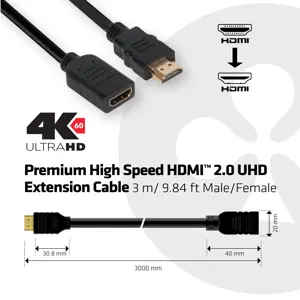 CLUB 3D CAC-1321 HDMI2.0 EXTENSION CABLE 3METER M/F