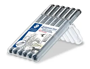Braižiklis Staedtler PigmentLiner, juodas, rinkinyje 6 skirtingi pločiai