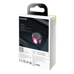Baseus CCMLC20C-09 automobilinis įkroviklis su skaitmeniniu ekranu USB | Quick Charge 3.0 | Type C | PD | QC4+| 45W | 5A raudona