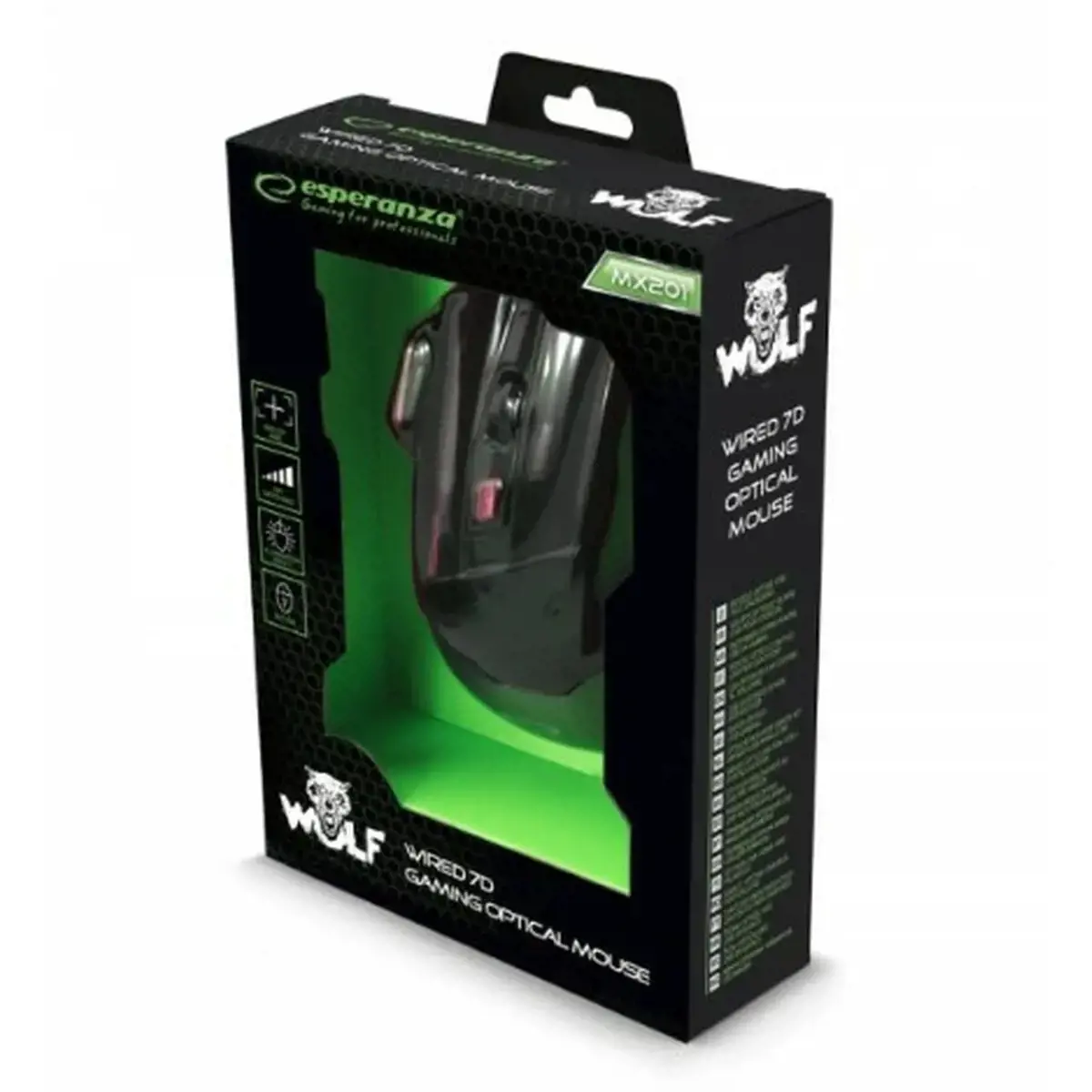 ESPERANZA EGM201R WIRED MOUSE FOR GAMERS 7D OPT. USB MX201 WOLF RED