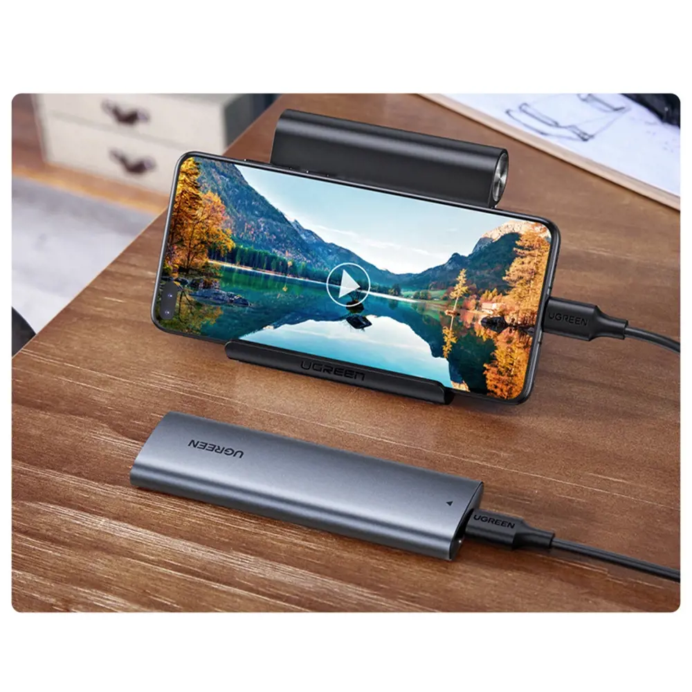 Ugreen 10903, SSD korpusas, M.2, Serial ATA III, 5 Gb/s, USB jungtis, juoda, pilka