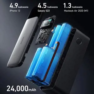 "Anker 737", 24000 mAh, 140 W, juoda, sidabrinė