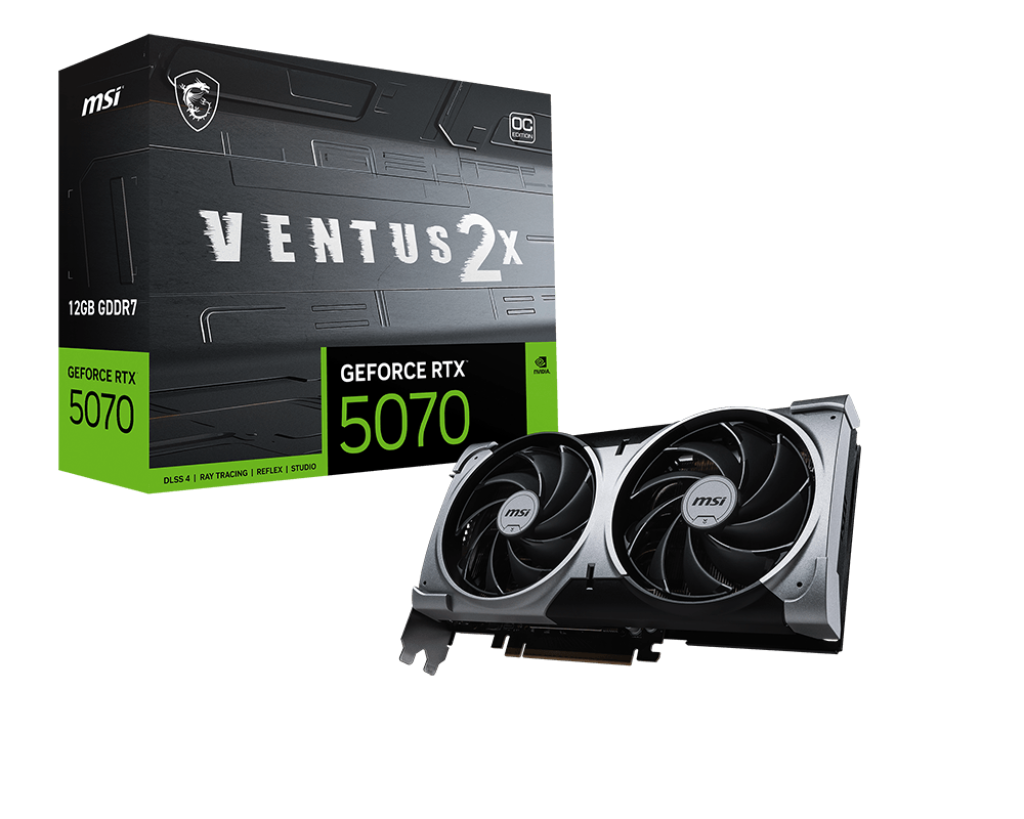 Vaizdo plokštė MSI GeForce RTX 5070 12 GB, GDDR7, 192 bitai, GEFORCE RTX 5070 12G VENTUS 2X OC