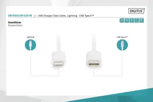 "Digitus" "Lightning" ir USB-C duomenų perdavimo/įkrovimo kabelis DB-600109-020-W USB-C į "Lightning", USB C, "Apple Lightning" 8 kontaktų, 2 m