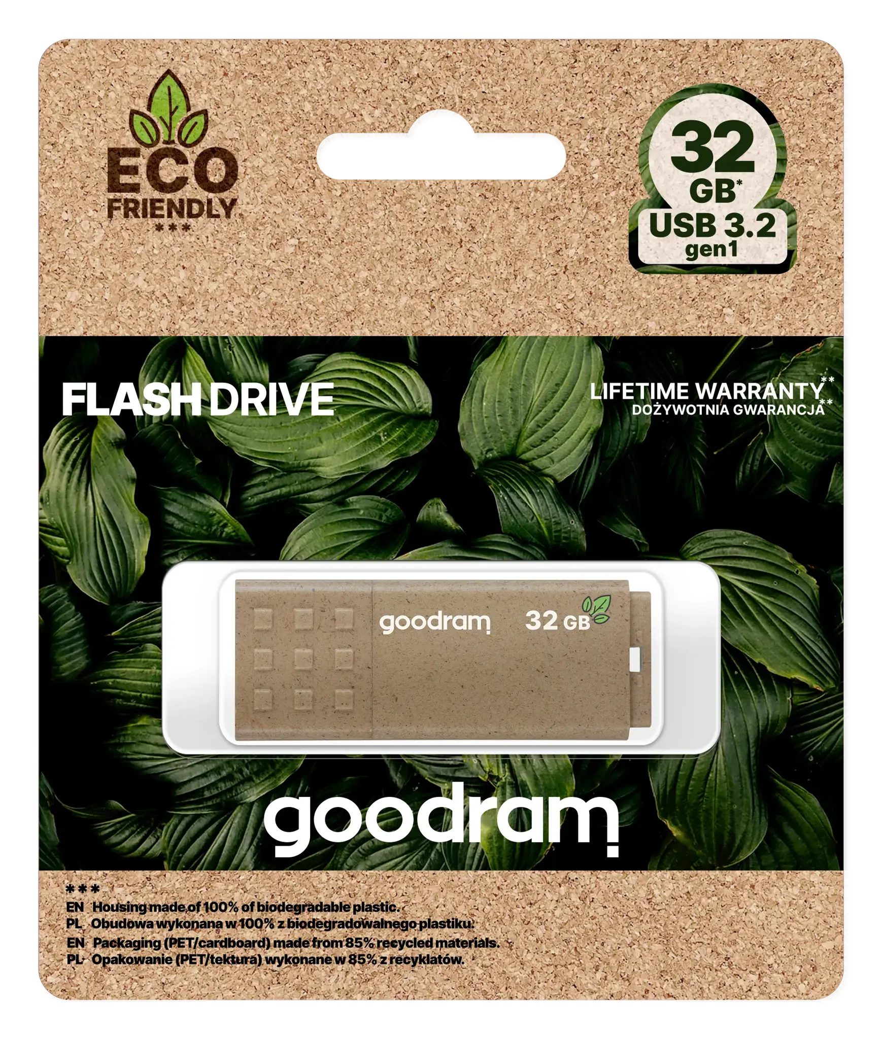 "Goodram UME3 Eco Friendly", 32 GB, A tipo USB, 3.2 Gen 1 (3.1 Gen 1), 60 MB/s, dangtelis, rudos spalvos
