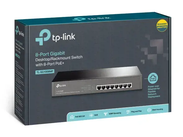TP-Link TL-SG1008MP, nevaldomas, Gigabit Ethernet (10/100/1000), maitinimas per Ethernet (PoE), montuojamas į stovą, 1U
