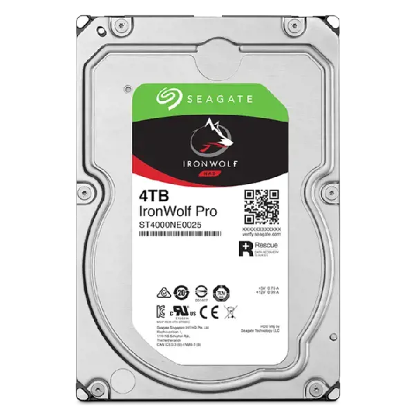 "SEAGATE Ironwolf PRO Enterprise NAS" kietasis diskas 4TB 7200 aps./min. 6Gb/s SATA 256MB spartinančioji atmintinė 8,9 cm 3,5 colio 24x7 NAS ir RAID stovo sistemoms BLK