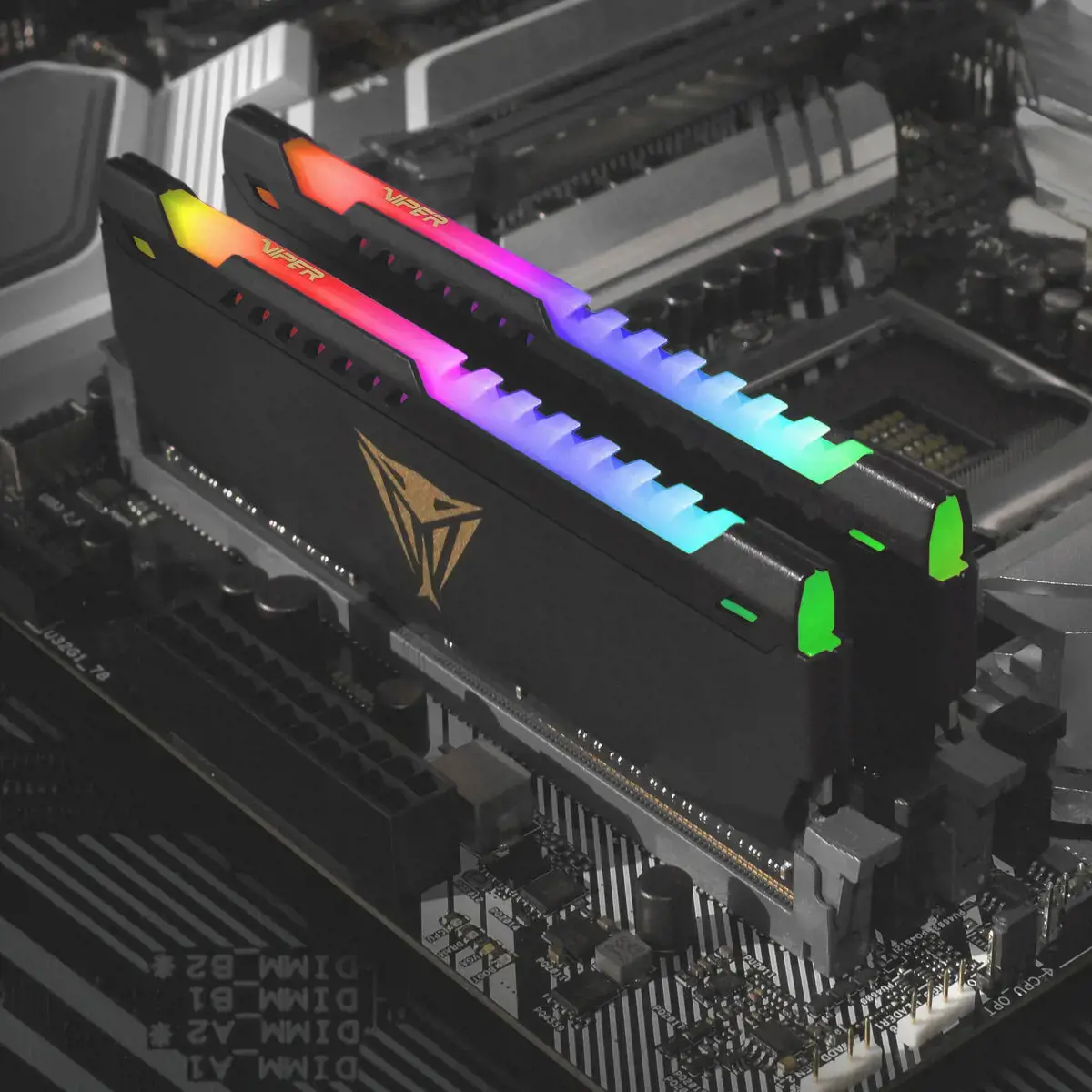 PATRIOT Viper Steel RGB DDR4 32GB 2x16GB 3200MHz su juodu šildytuvu, dvigubas rinkinys