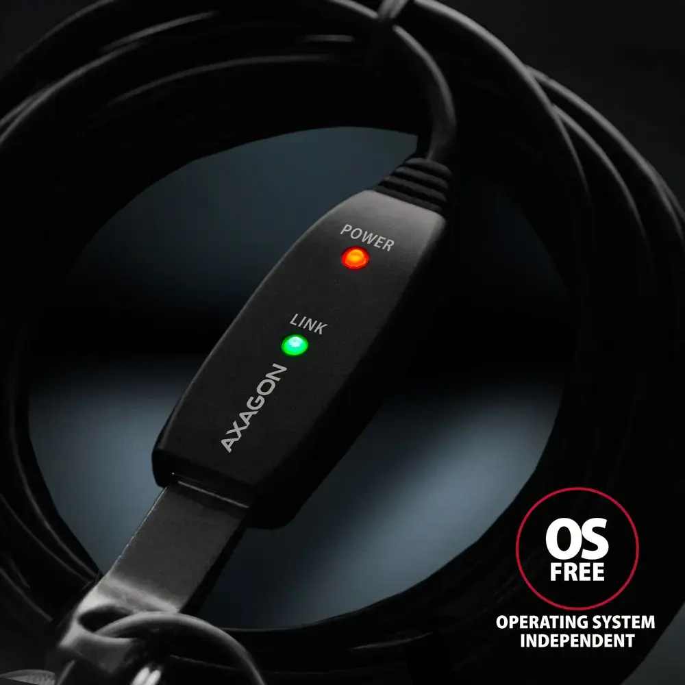"Axagon Active" USB 3.2 Gen 1 A-M > A-F ilgintuvas, 5 m ilgio. Maitinimo šaltinio parinktis.