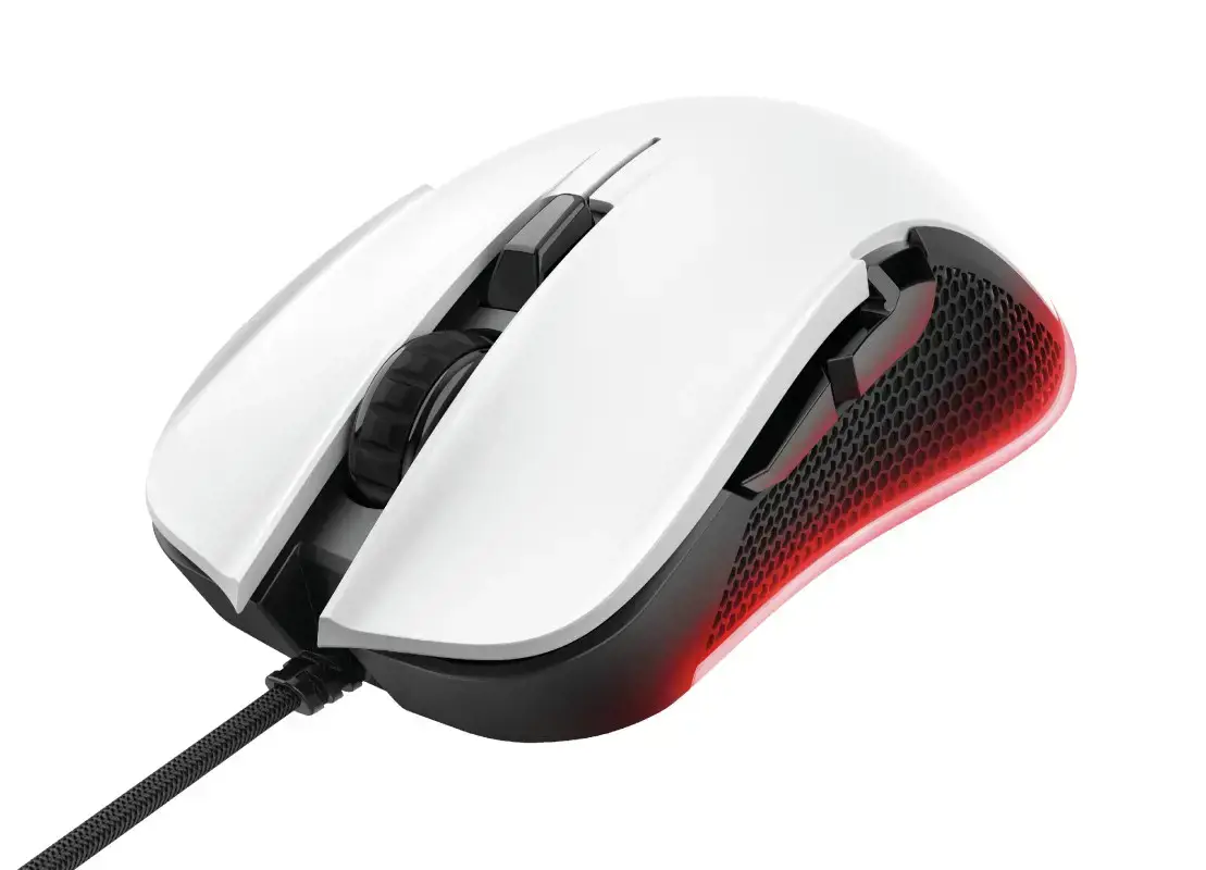 "Trust GXT 922W YBAR", dešinysis, optinis, A tipo USB, 7200 DPI, juodas, baltas