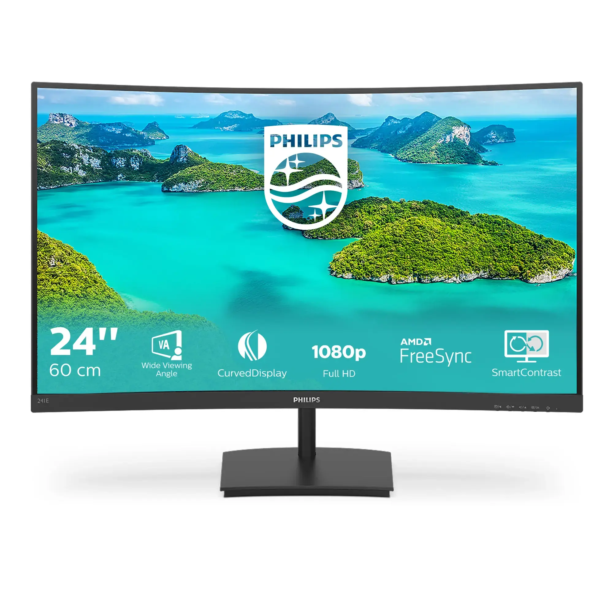 Monitorius PHILIPS 241E1SCA/00 Monitor Philips 241E1SCA/00 23,6 FullHD, VA, HDMI, curved, speakers