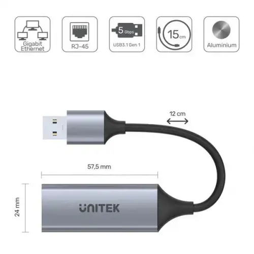 UNITEK adapteris USB-A 3.1 Gen 1 - RJ45 1000 MBps U1309A