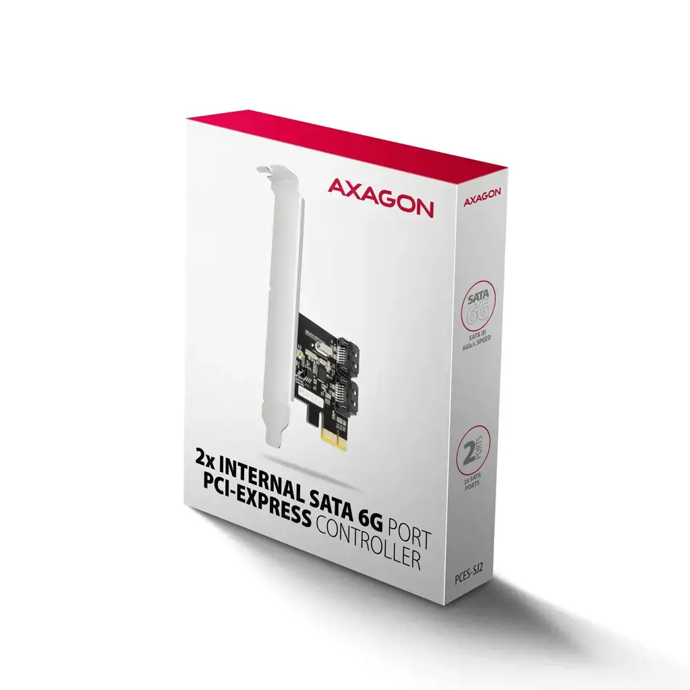 Axagon Two-channel SATA III PCI-Express controller with two internal SATA port outputs. Standard & Low profile.