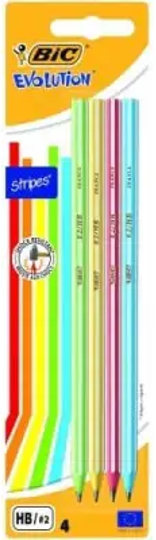 Bic pieštukai Evolution Stripes HB, pakuotėje 4vnt, įvairių spalvų 340299