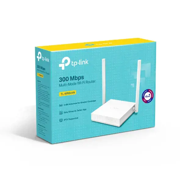 TP-Link TL-WR844N, "Wi-Fi 4" (802.11n), vieno dažnių diapazono (2,4 GHz), Ethernet LAN, 4G, baltas, stalinis maršrutizatorius