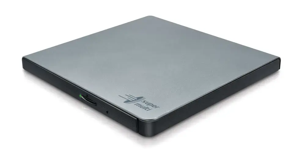 "Hitachi-LG Slim" nešiojamasis DVD įrašymo įrenginys, sidabrinės spalvos, dėklas, stalinis/nešiojamasis kompiuteris, DVD±RW, USB 2.0, 60000 h