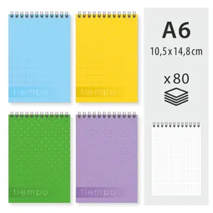 Bloknotas su spirale viršuje A6, 80 lapų, langeliais