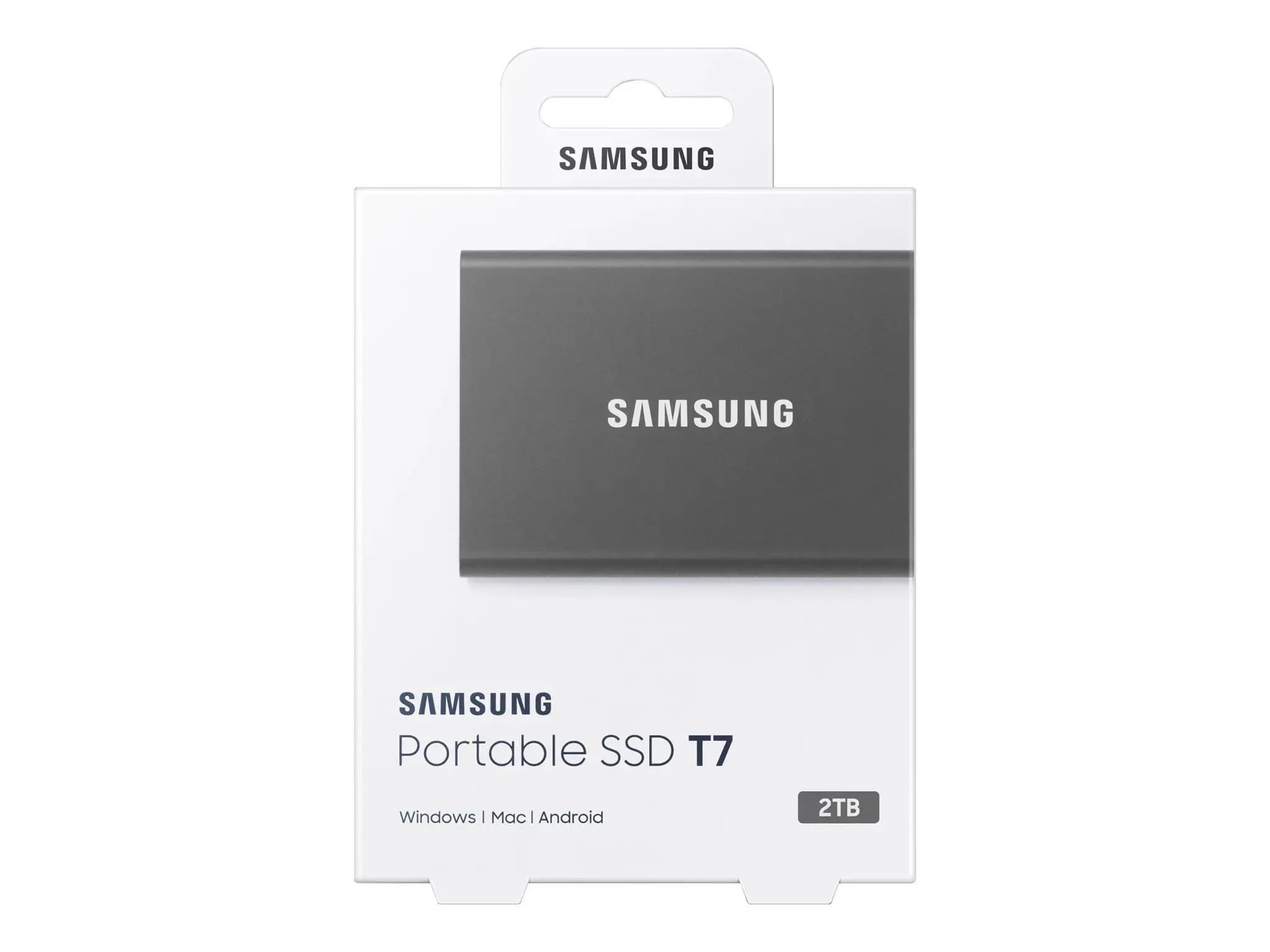 "Samsung" nešiojamasis SSD diskas T7, 2000 GB, C tipo USB, 3.2 Gen 2 (3.1 Gen 2), 1050 MB/s, apsauga nuo slaptažodžio, pilkas