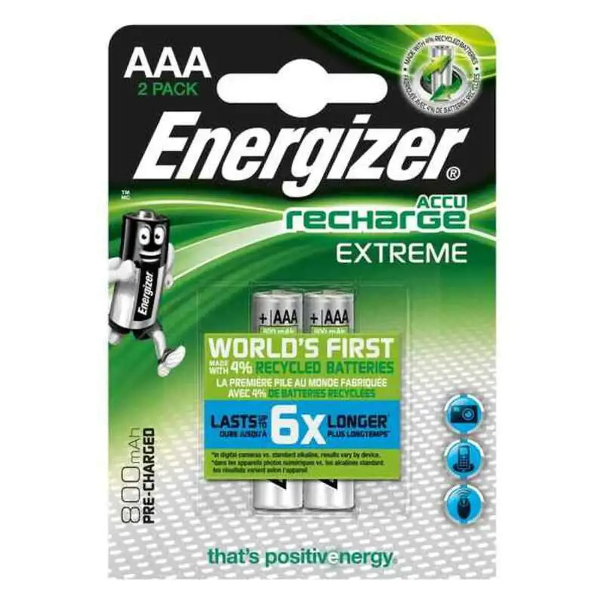 Įkraunamos baterijos Energizer E300624300 AAA HR03 800 mAh Silver