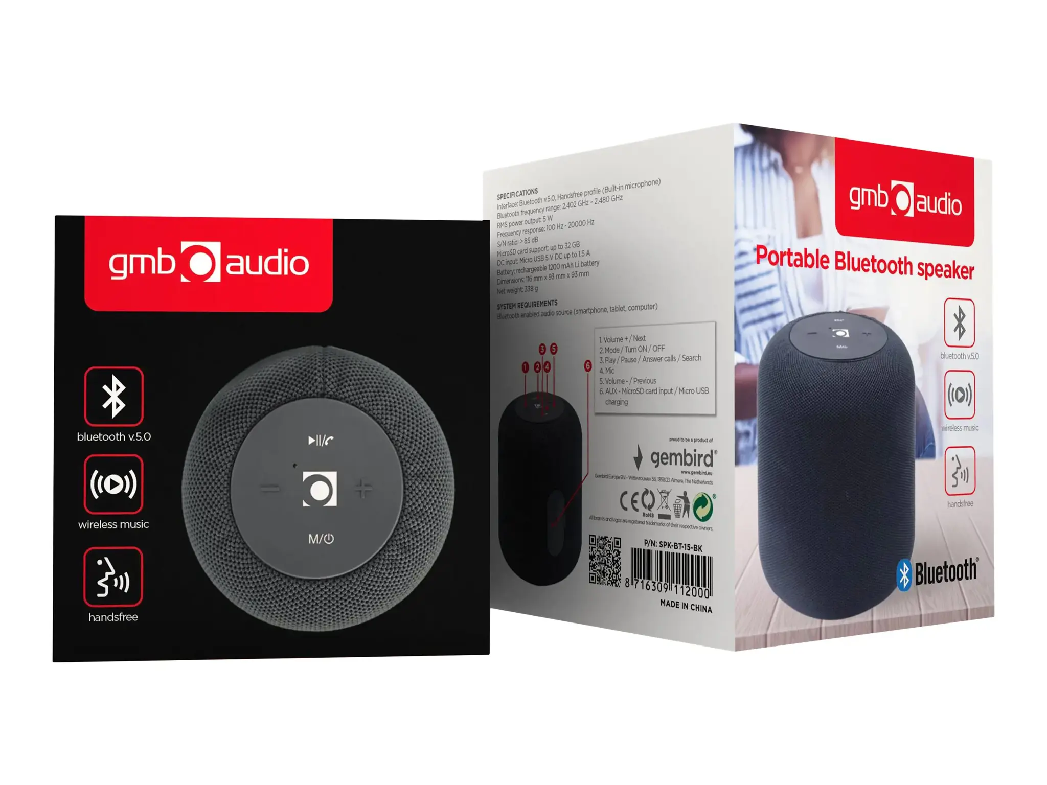 GEMBIRD Nešiojamasis "Bluetooth" garsiakalbis juodas