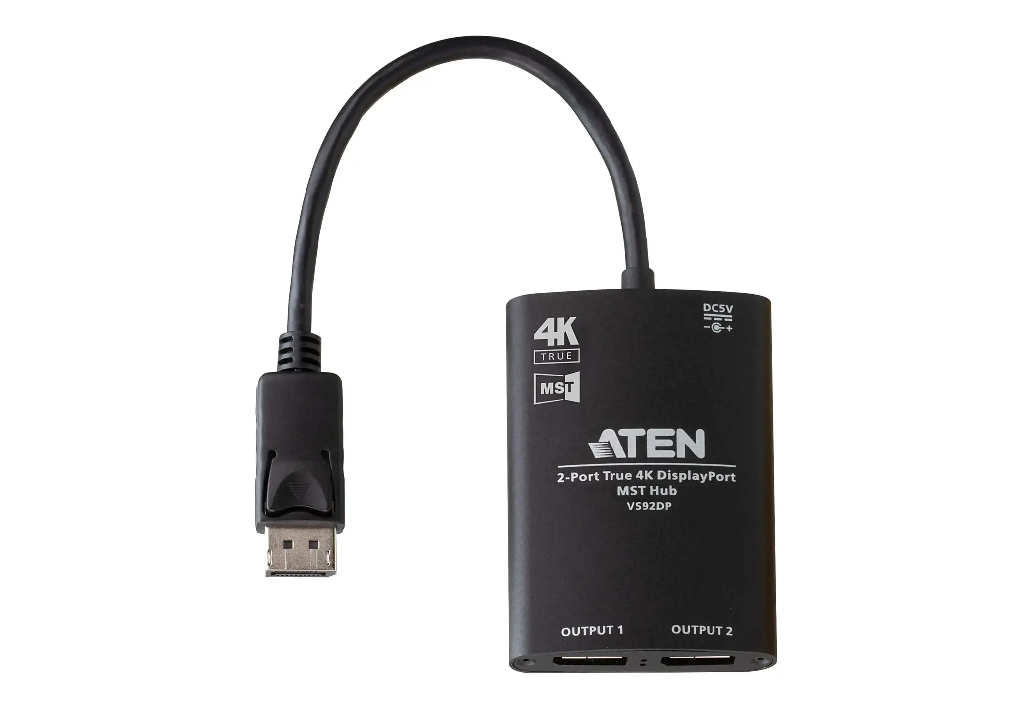 ATEN 2 prievadų "True 4K DisplayPort MST" šakotuvas, DisplayPort, 2x DisplayPort, 3840 x 2160 taškų, juodas, aliuminis, 4K Ultra HD