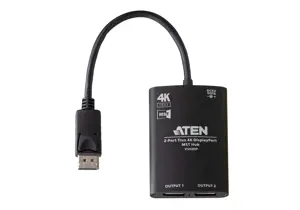 ATEN 2 prievadų "True 4K DisplayPort MST" šakotuvas, DisplayPort, 2x DisplayPort, 3840 x 2160 taškų, juodas, aliuminis, 4K Ultra HD