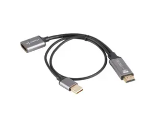 Lanberg HDMI (M) to Displayport (F) Adapter 4K on cable 20cm, Silver | AD-HD-DP-02