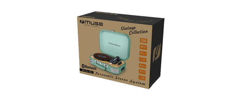"Muse" patefonų stereosistema MT-201WG. USB jungtis, AUX įvestis