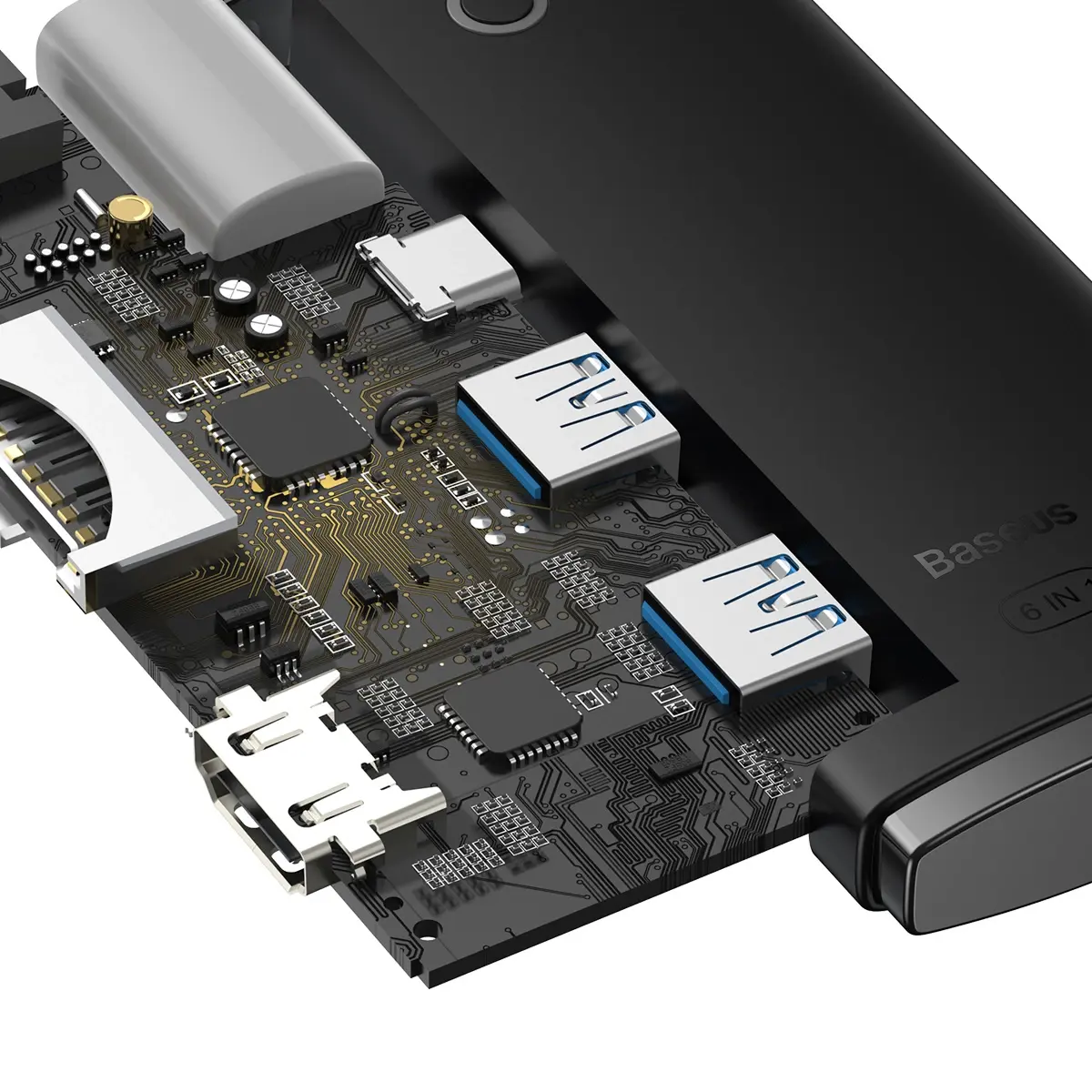 Baseus Lite Series Hub 6w1 USB-C to 2x USB 3.0 + USB-C + HDMI + SD|TF (black)