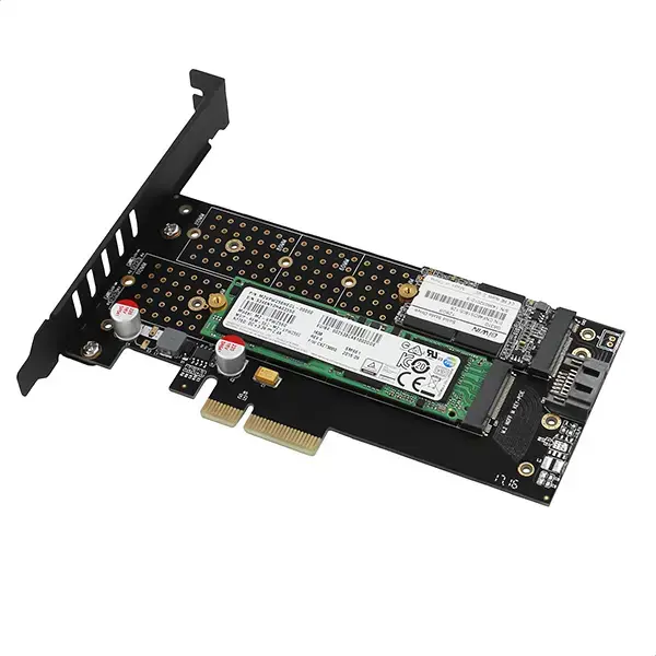 AXAGON PCEM2-D PCI-E 3.0 4x - DUAL M.2 SSD (NVMe + SATA), dviguba įtampa, iki 110 mm SSD