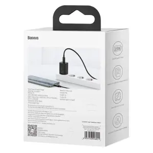 "Baseus Super-Si" greitasis įkroviklis 1C 25W ES rinkiniai juodos spalvos (su mini baltu kabeliu nuo C tipo iki C tipo 3A 1 m juodu) (juoda)