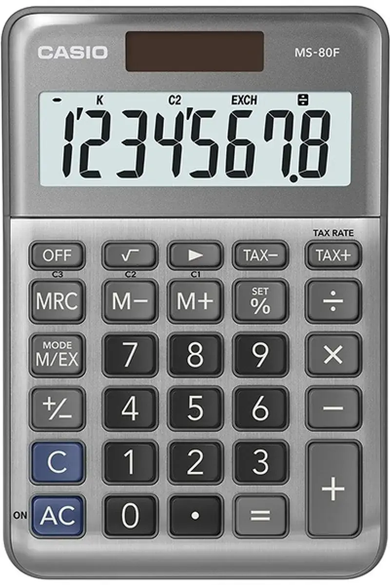 Stalinis skaičiuotuvas CASIO MS-80F, metalinis korpusas