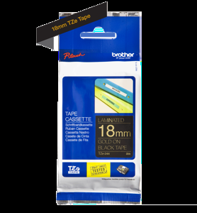 Brother laminuota juosta 18 mm, aukso spalvos, juoda, TZe, terminis perkėlimas, Brother, PT-2430PC, PT-2700, PT-2730, PT-9600, PT-9700PC, PT-9800PCN, 1,8 cm