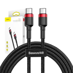 Baseus Cafule Cable Durable Nylon Cord USB-C PD / USB-C PD PD2.0 60W 20V 3A QC3.0 1M Black-Red (Black-Red)