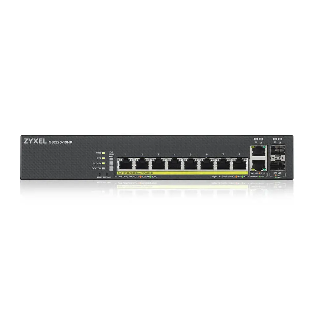 Zyxel GS2220-10HP-EU0101F, valdomas, L2, Gigabit Ethernet (10/100/1000), maitinimas per Ethernet (PoE), montuojamas į stovą