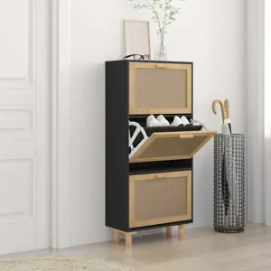 Spintelė batams, juodos spalvos, 52x25x115cm, mediena/ratanas