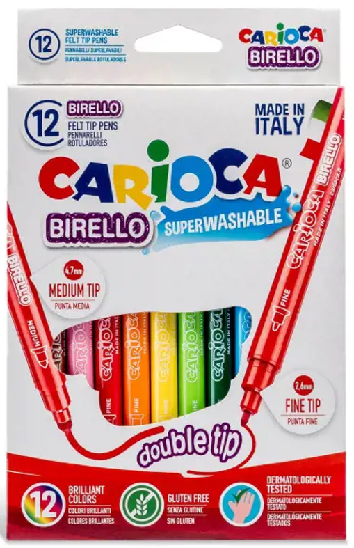 Flomasteriai CARIOCA BIRELLO, dvipusiai, 12 spalvų