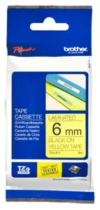 Brother Laminated tape 6mm, Black on yellow, TZe, Grey, Thermal transfer, Brother, PT-1280HK, PT-12…