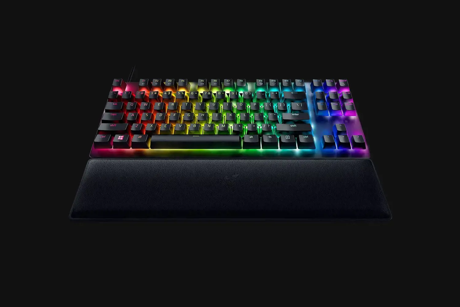 "Razer Huntsman V2 Tenkeyless", optinė žaidimų klaviatūra, RGB LED apšvietimas, šiaurietiška, juoda, laidinė, linijinis raudonas jungiklis