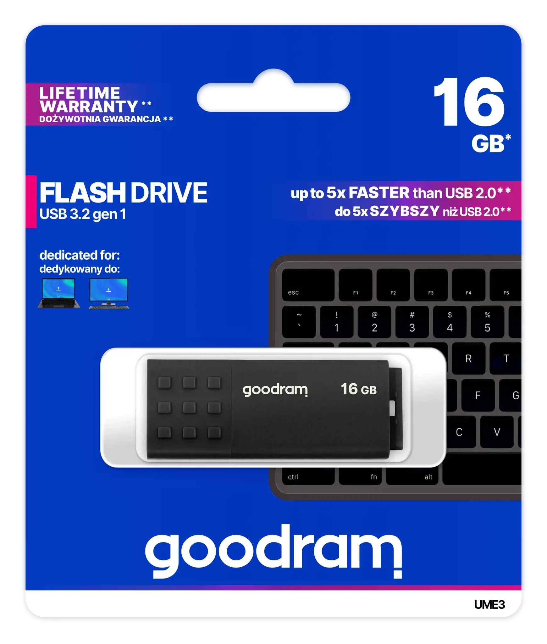 GOODRAM UME3-0160K0R11 GOODRAM atmintinė USB UME3 16GB USB 3.0 juoda