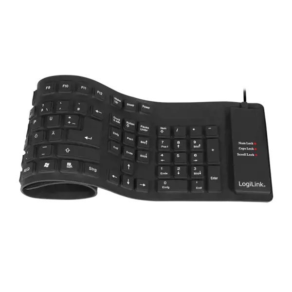 "Logilink" lanksti vandeniui atspari klaviatūra USB + PS/2 ID0019A Laidinė, USB A tipo vyriška, vokiška (QWERTZ), juoda