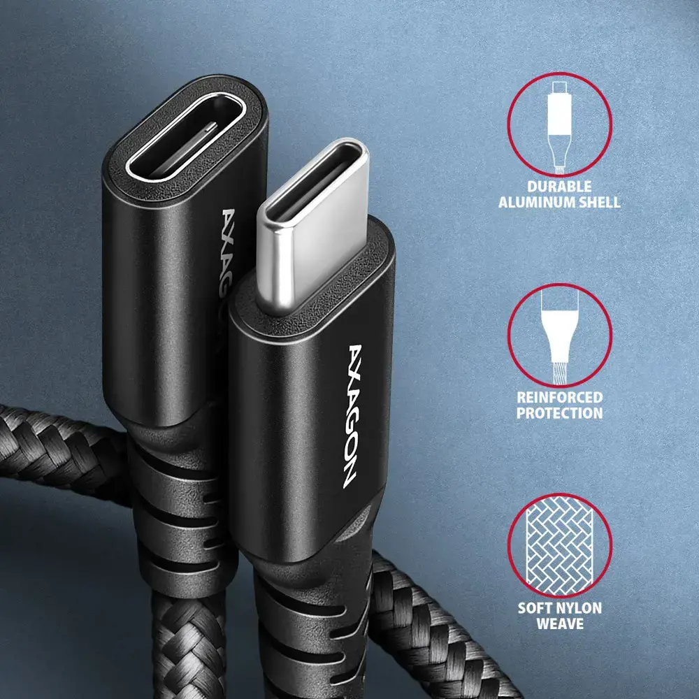 Extension USB 20Gbps cable length 0.5 m. PD 240W, 5A, 8K HD video. Black braided.