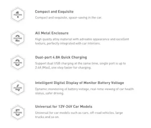Baseus Digital Display Dual USB 4.8A Car Charger 24W + 3in1 USB - UBS Type C | micro USB | Lightning 1,2m cable black (TZCCBX-0G)
