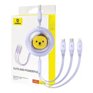 Įkrovimo kabelis 3w1 Baseus USB į USB-C, USB-M, Lightning 3,5A, 1,1 m (violetinis)