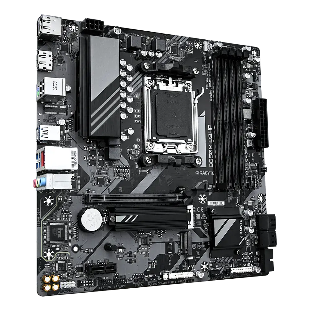 "Gigabyte B650M D3HP" (1.0 red.), AMD, "Socket AM5", "AMD Ryzen™ 5", "AMD Ryzen 7 7th Gen", "AMD Ryzen 9 7th Gen", "Socket AM5", DDR5-SDRAM, 192 GB