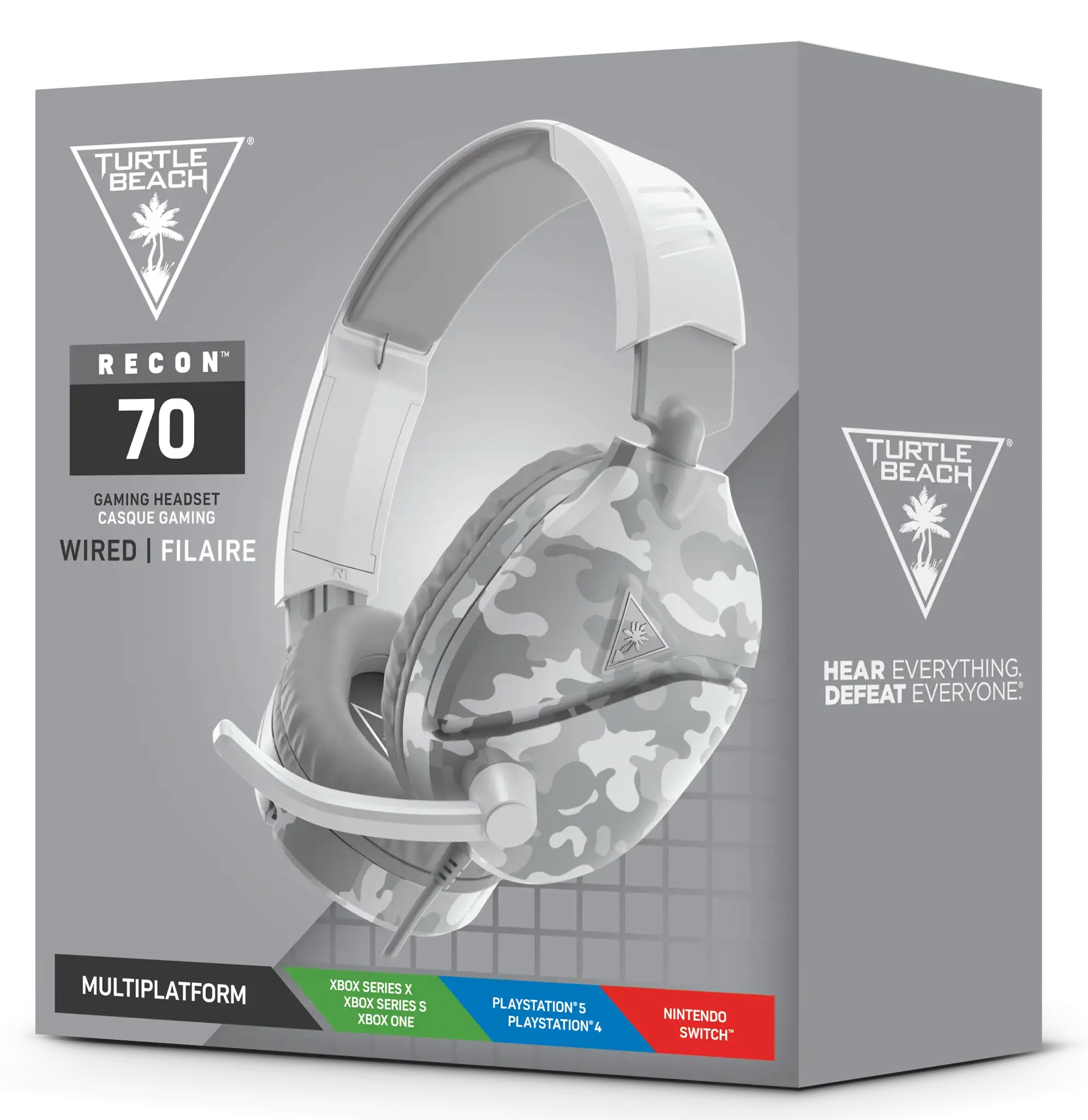 "Turtle Beach Recon 70", laidinės, žaidimų, 20 - 20000 Hz, 571,5 g, ausinės, pilkos, baltos spalvos