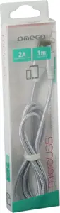 "Omega" kabelis microUSB - USB 1 m, 2A, sidabrinės spalvos