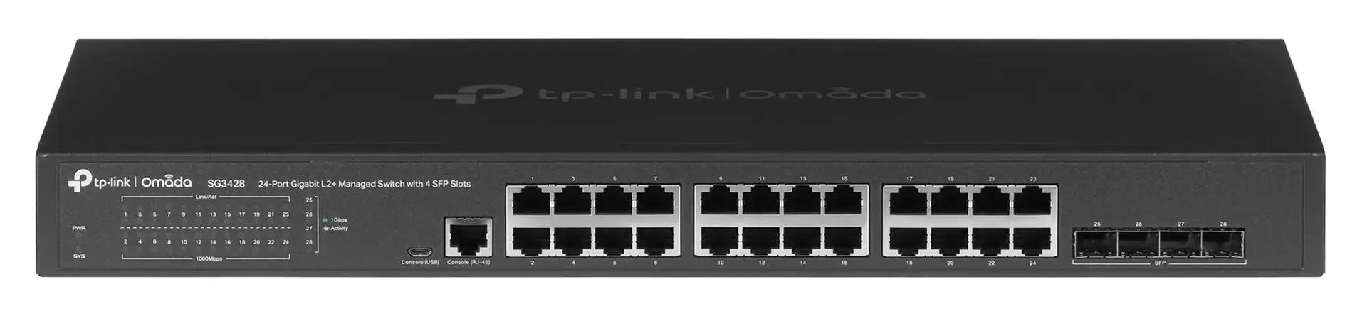 "TP-Link JetStream" 24 prievadų Gigabit L2 valdomas komutatorius su 4 SFP lizdais, valdomas, L2/L3, Gigabit Ethernet (10/100/1000), montuojamas į 1U stovą