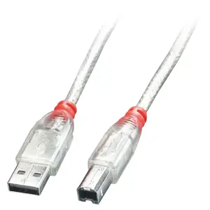 "Lindy" USB 2.0 A/B tipo laidas, tarpinis, 2 m, 2 m, USB A, USB B, USB 2.0, 480 Mbps, skaidrus